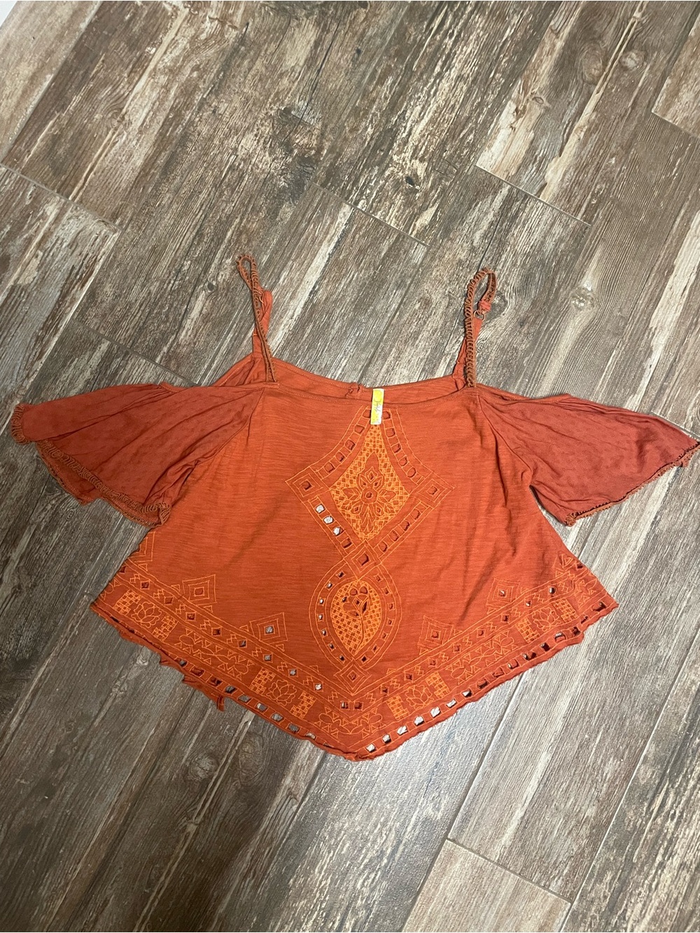 Free People Burnt Orange Off-Shoulder Embroidered Crop Top